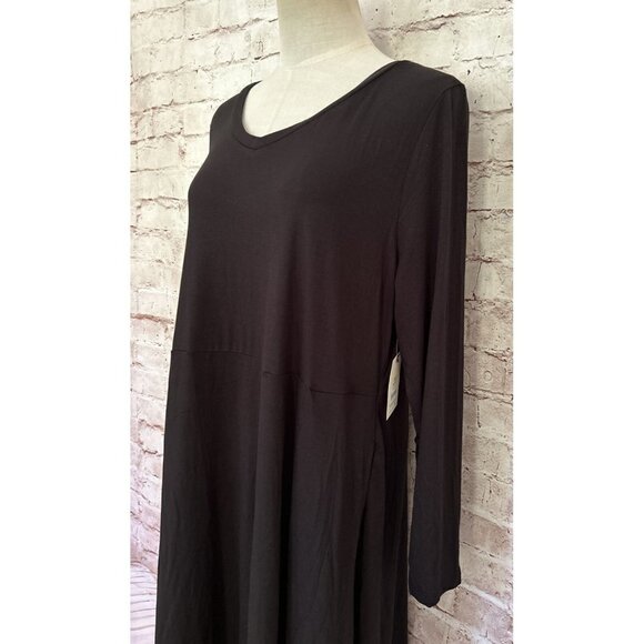 Terra & Sky Womens Dress Plus Size 0X Black Long Sleeve Knit Swing Dress V Neck - Picture 3 of 4